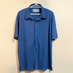 Vintage 90s Capsize Ribbed Blue Short Sleeve Button Up Collared Shirt